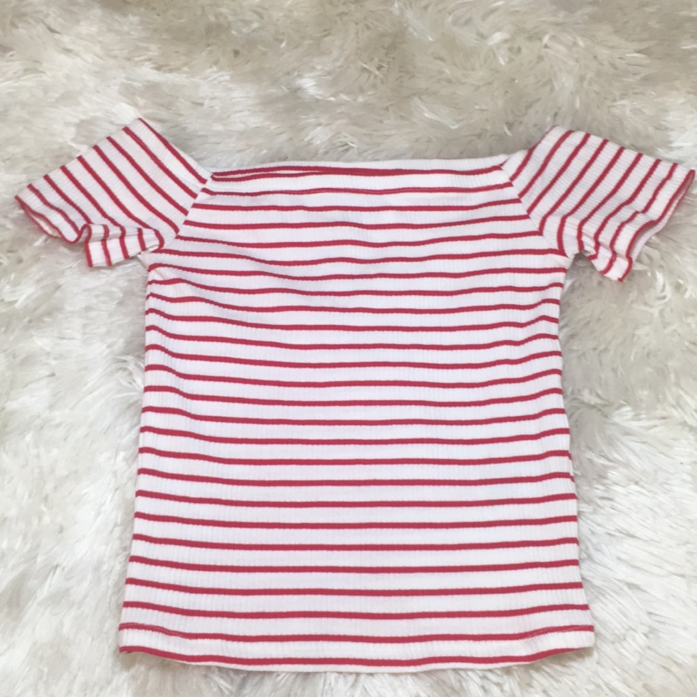 Off Shoulder Crop/Cami Red and White Stripes- XS